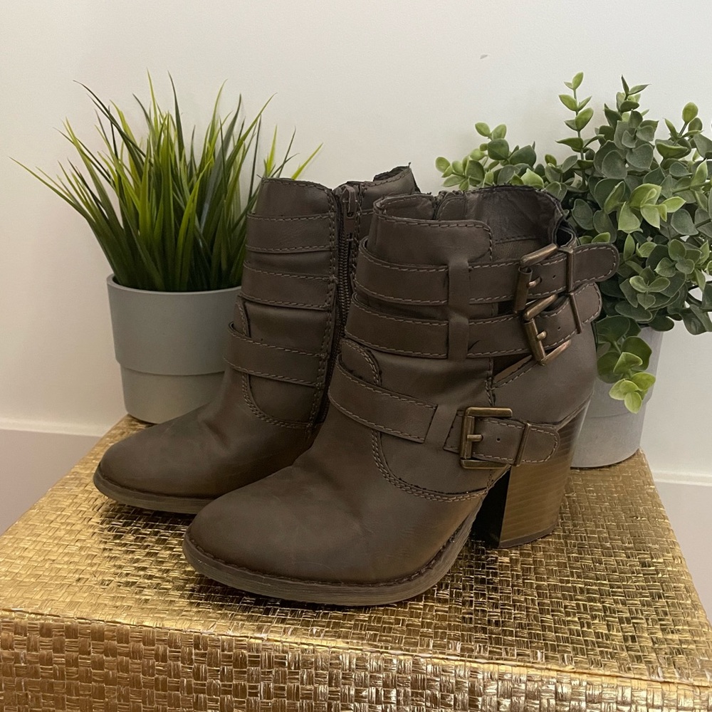 Taupe Heeled Ankle Boots - JustFab